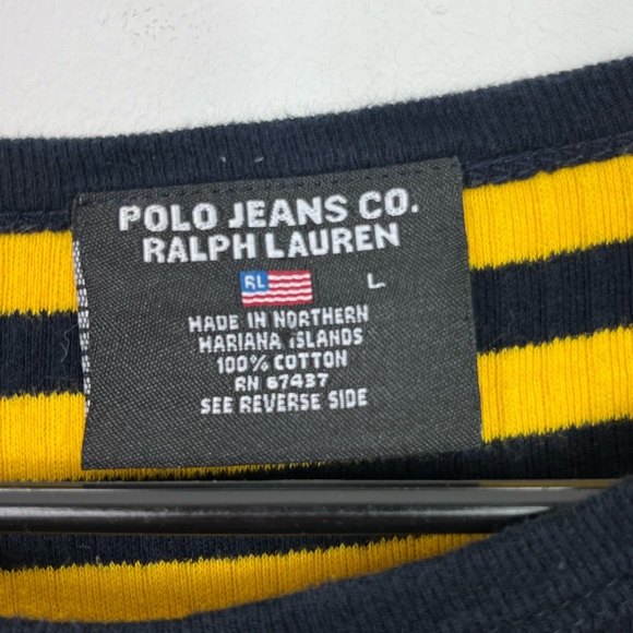 Vintage 90s Polo Jeans Ralph Lauren Oversized Ribbed Knit Striped T-Shirt Sz L - Picture 3 of 7